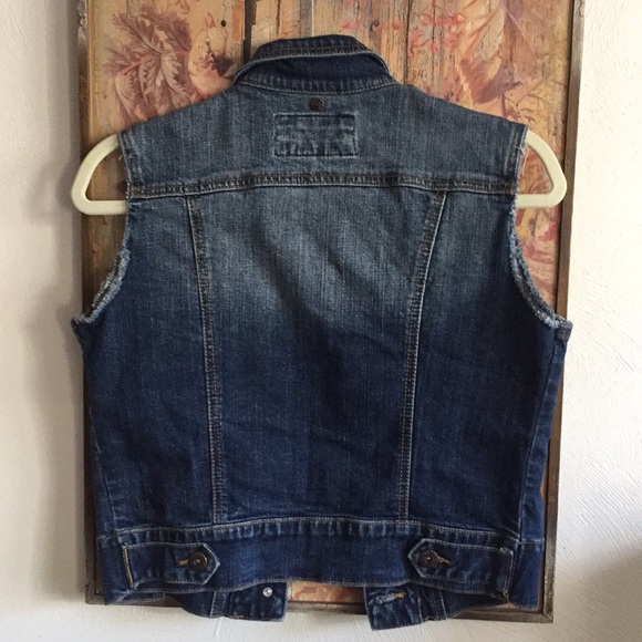 VINTAGE Y2K 90s JEAN JACKET VEST YOUNGIQUE STRETCH BOHO DISTRESS DENIM JEAN VEST - Picture 4 of 11